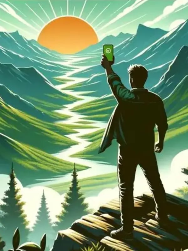 Person holding phone at the sun